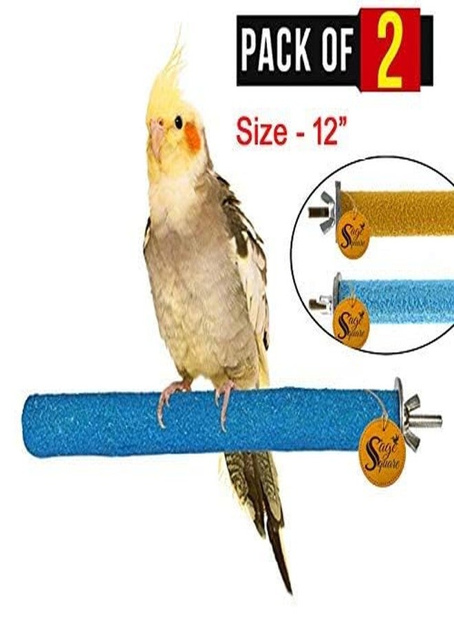 Sage Square Set of 2 Natural Wooden Sand Perch, Stand, Toy for Birds, Cage Accessories, Safe, for Budgies, Cockatiels, Lovebirds, Finches, Conure, and Other Birds (Size - 12 inch) - Image 2